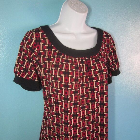 Loft Women Size S Casual Pullover Red Geometric Print Knee Length Dress 38" Bust - Picture 5 of 10
